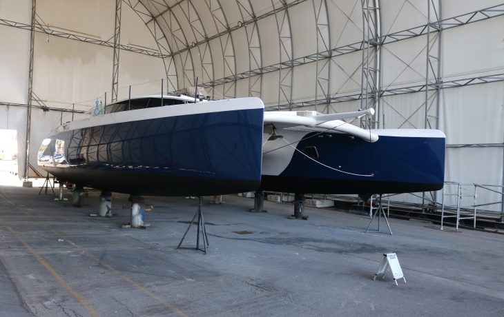 Repainting of starboard hull completed.